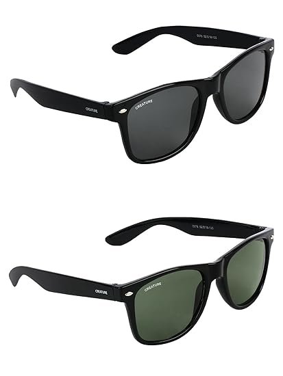 CREATURE Black & Green Non-Polarized Wayfarer Sunglasses Combo For Men & Women With Uv Protection (Lens-Black & Green||Frame-Black||Sun-001-003) - Pack Of 2